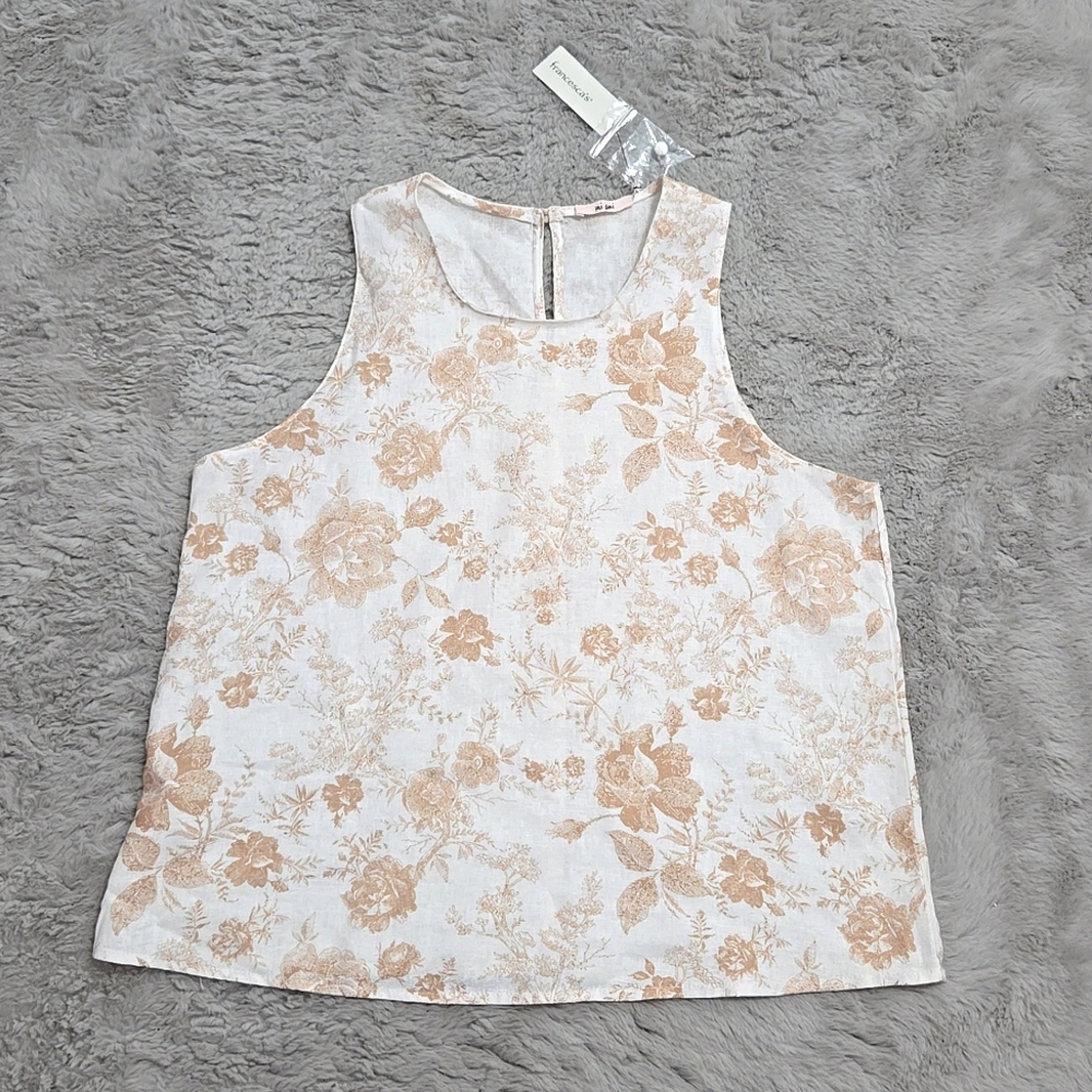 NWT Mi Ami Francesca's floral white tan linen blend sleeveless top size S